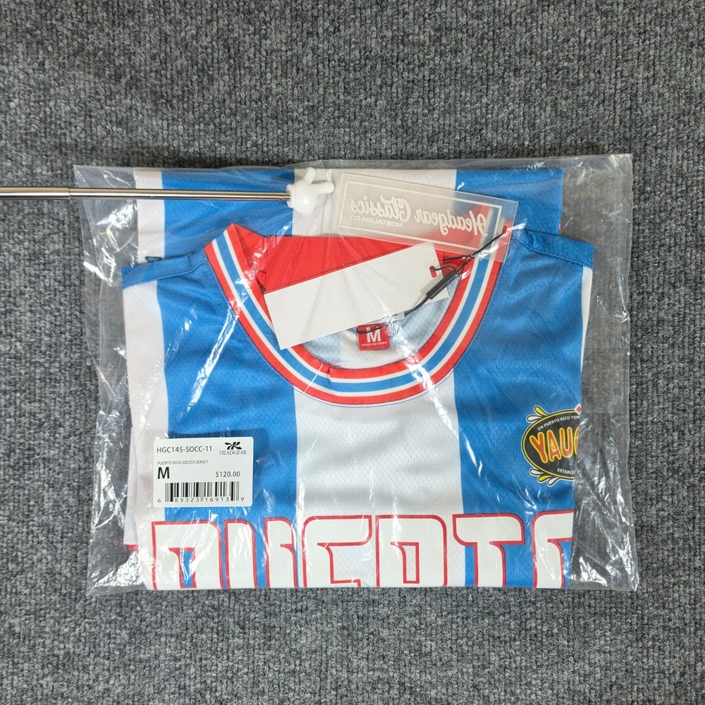 NWT Headgear Classics Men Puerto Rico Soccer Jersey Red White Blue Striped Sz M